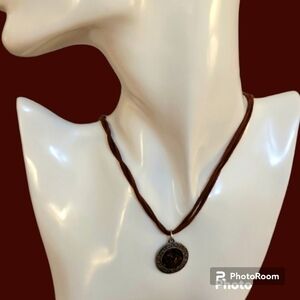 𝅺3/$20 Rustic Aztec Coin Shape Pendant Suede Unisex Hippie Necklace